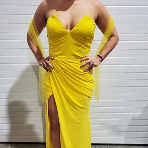 Jovani strapless yellow gown